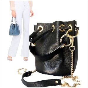 NWT Black-Gold Mini‎ sack bucket bag - Genuine Leather made in Italy Divas